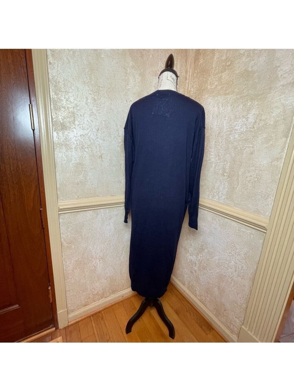 ZARA Fine Wool Blend Lightweight midi/maxi knit dress Side Buttons Navy Blue S - Picture 5 of 15